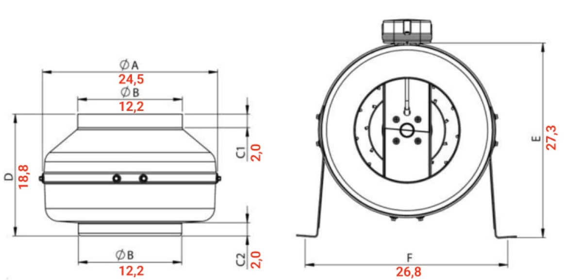 Круглый канальный вентилятор BDTX 125 (315м3/ч, 230В, 43дБ, IP44)