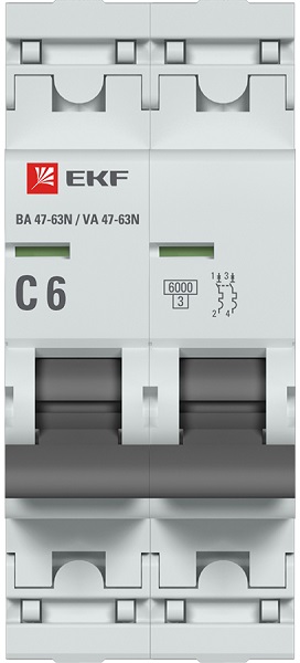Автоматический выключатель 2P 6А (C) 6кА ВА 47-63N EKF PROxima