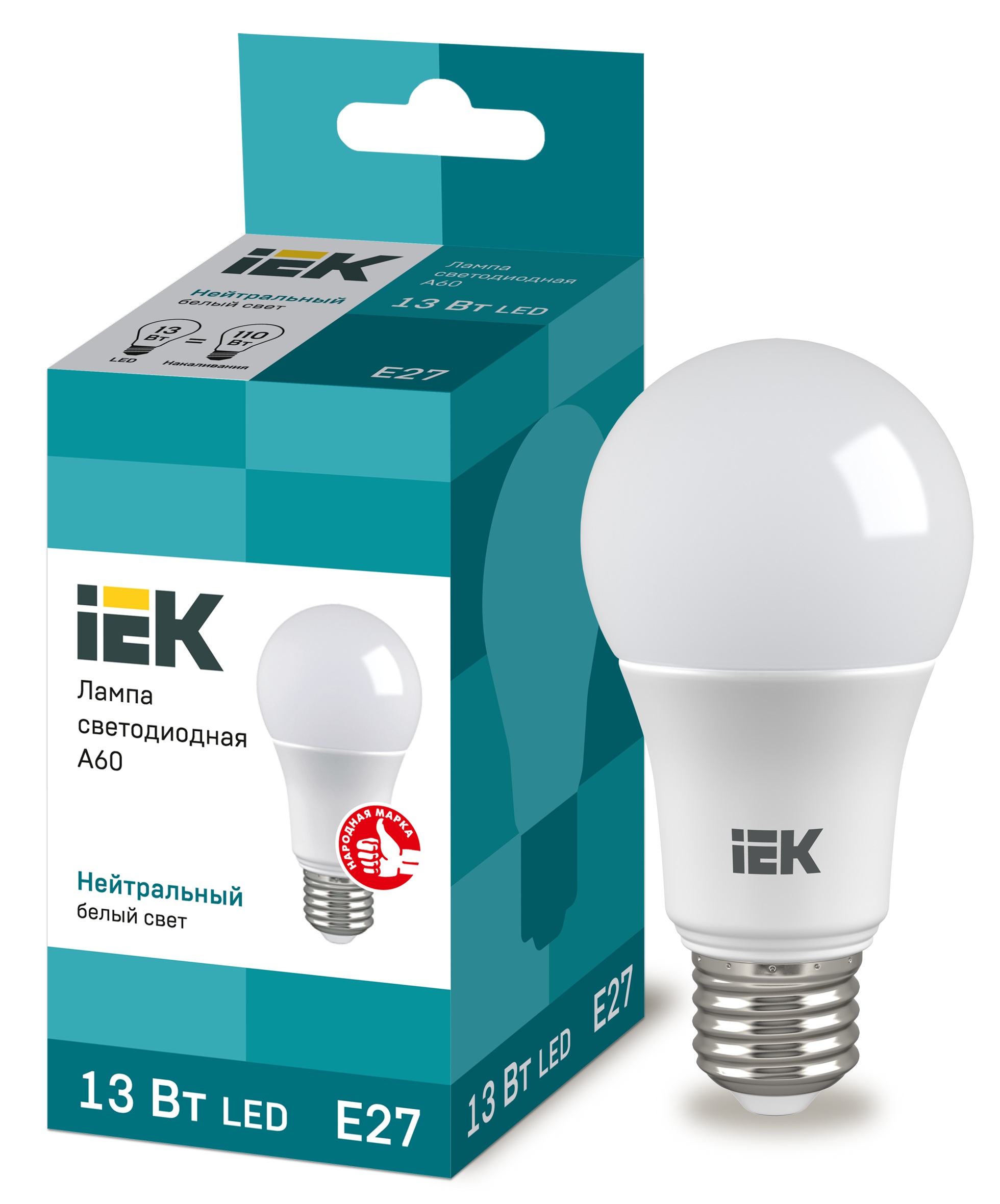 Лампа LED-A60 eco 13Вт 230В 4000К E27 1170Lm IEK
