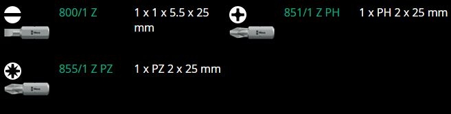 800/1 Z Набор SB (1 x 0.6x4.5x25; 1 x 1.0x5.5x25; 1 x 1.2x6.5x25)