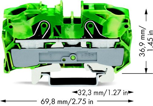 Клеммник 16 кв.мм.76А,800В,2отв./1пол.ж/зел. WAGO