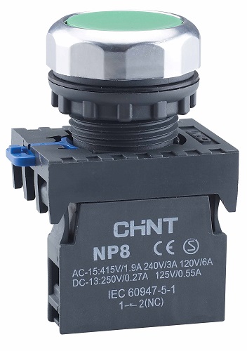Кнопка управления NP8-10BN/2 без подсветки чёрная, 1НО, IP65 (Chint)