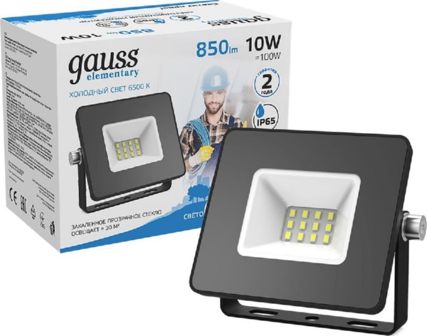 Прожектор LED 6500K 10W 780Lm IP65 черный Gauss