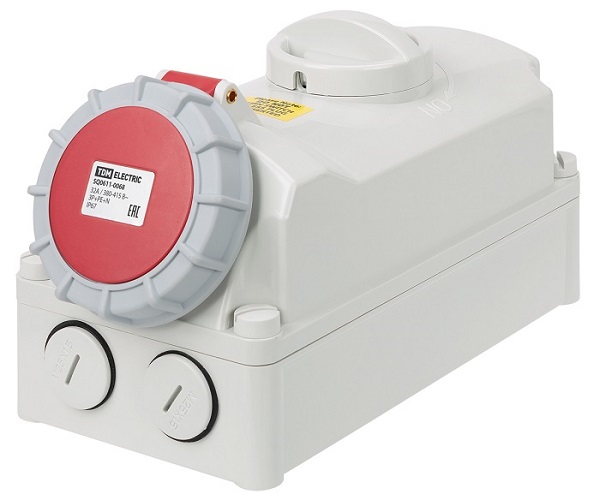 Розетка стационарная с выкл. и блок. 32А 5п (3Р+РЕ+N) IP67 380В TDM