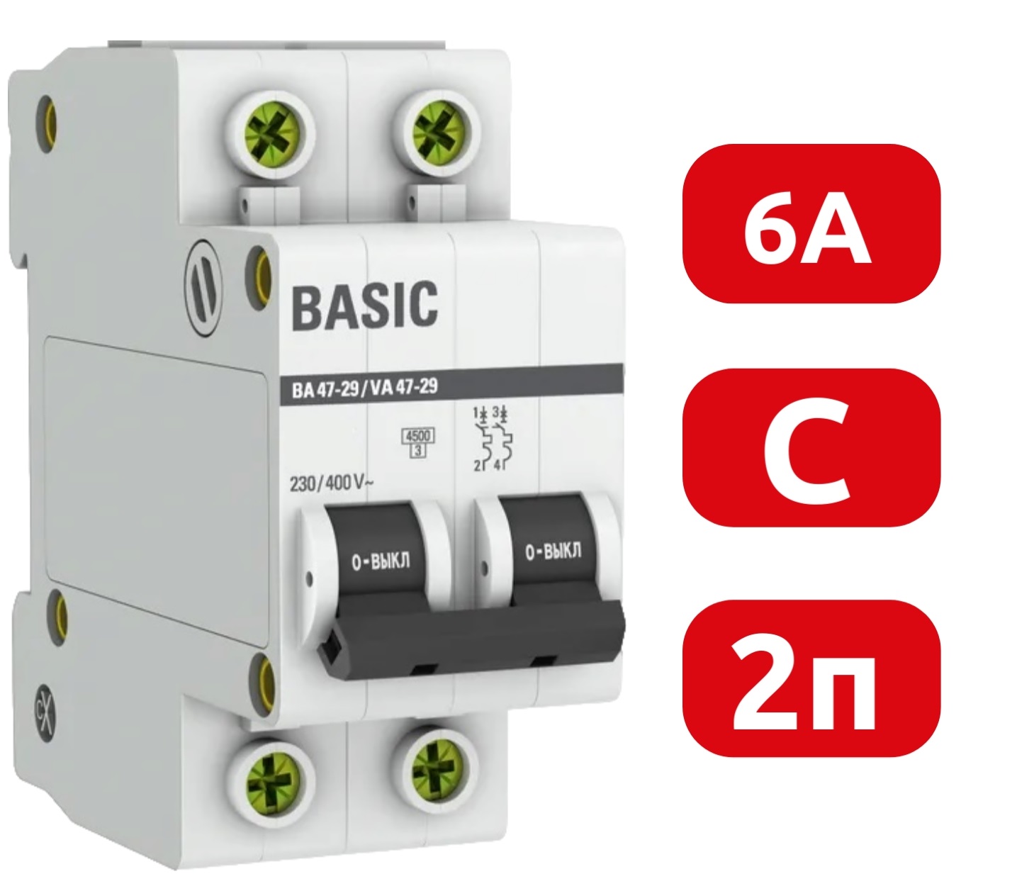 Автомат ВА 47-29 2P  6А (C) 4,5кА 400В Basic