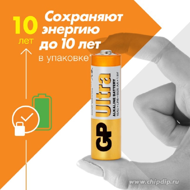 Элемент питания GP 15AU-CR2 Ultra Alkaline LR6,BL2, блистер 2 шт.