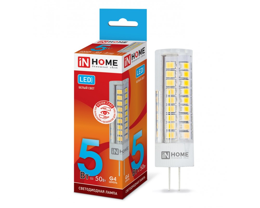 Лампа LED-JC-VC 5Вт 12В G4 4000К 450Лм IN HOME