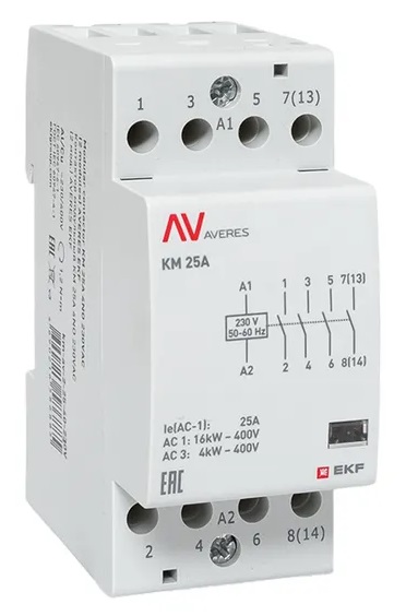 Контактор модульный КМ 25/40 (кат.230В AC, 4но, 25A AVERES) EKF