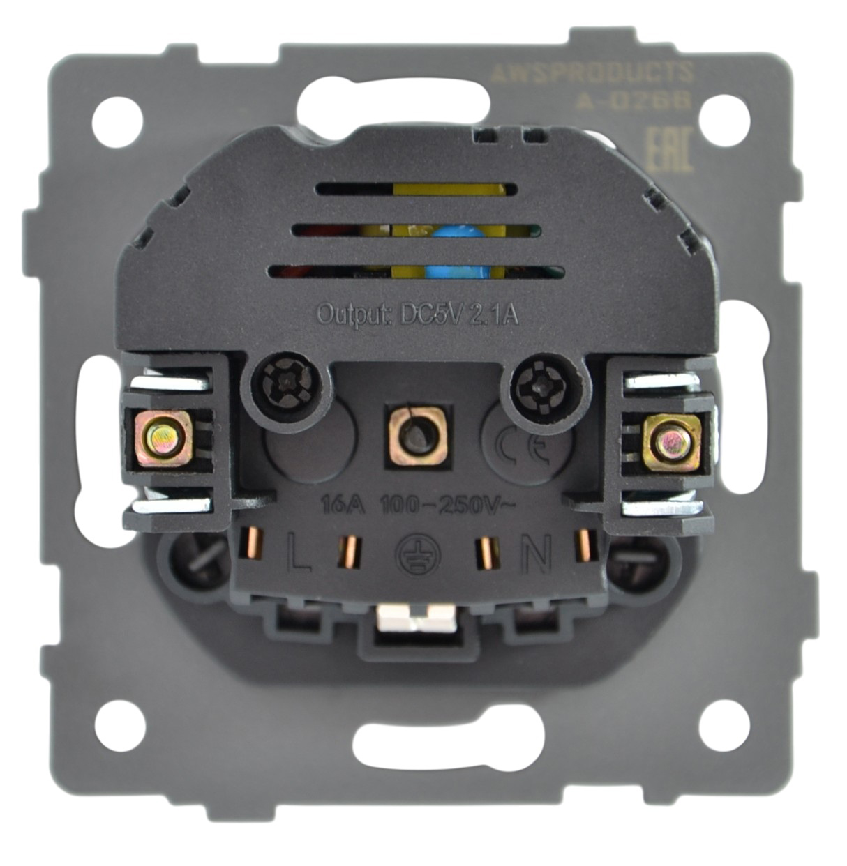 Розетка 1-я с/з с шторками с USB и TYPE C (5В, 2.1А) чёрная A-026B "Aura" AWSproducts