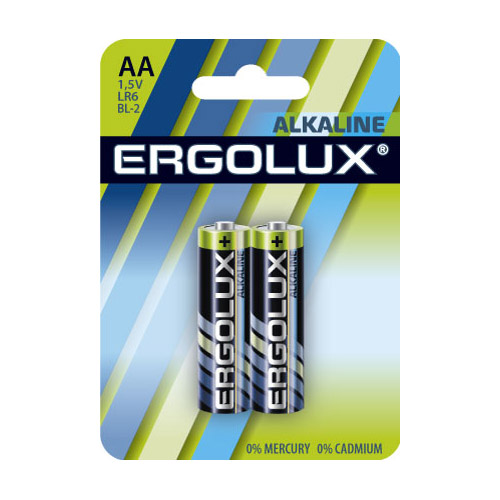 Элемент питания Ergolux  LR6 Alkaline BL-2 (LR6 BL-2, батарейка,1.5В)