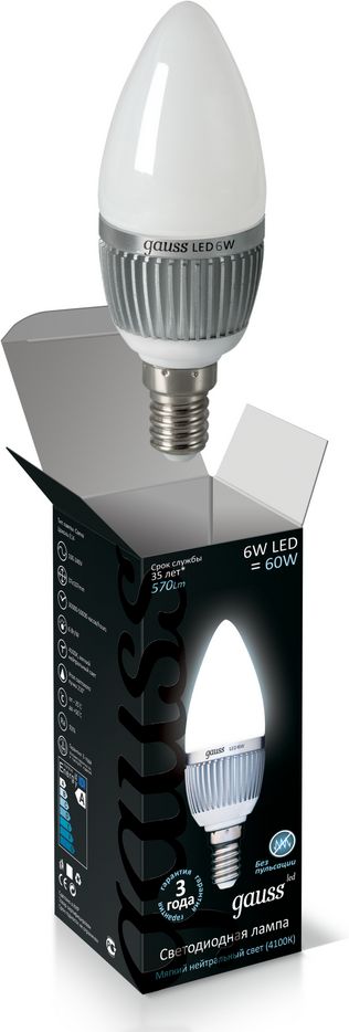 Лампа Gauss LED Свеча 6W 220V E14 4100K 570Lm