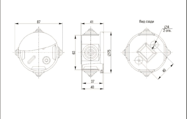 Коробка распред. о/п 75х40 IP44 СЕРАЯ 4 сальника КМ41237 IEK (60)