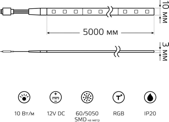 Лента LED 5050 RGB 10Вт/м 60LED/м 12В 5м комплект Gauss