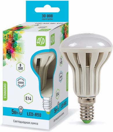 Лампа светодиодная LED-R50-standard 5Вт 220В Е14 4000K 400Лм ASD