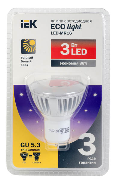 Лампа LED MR16 софит 5 Вт 350 Лм 230 В 4000 К GU5.3 eco (ИЭК)