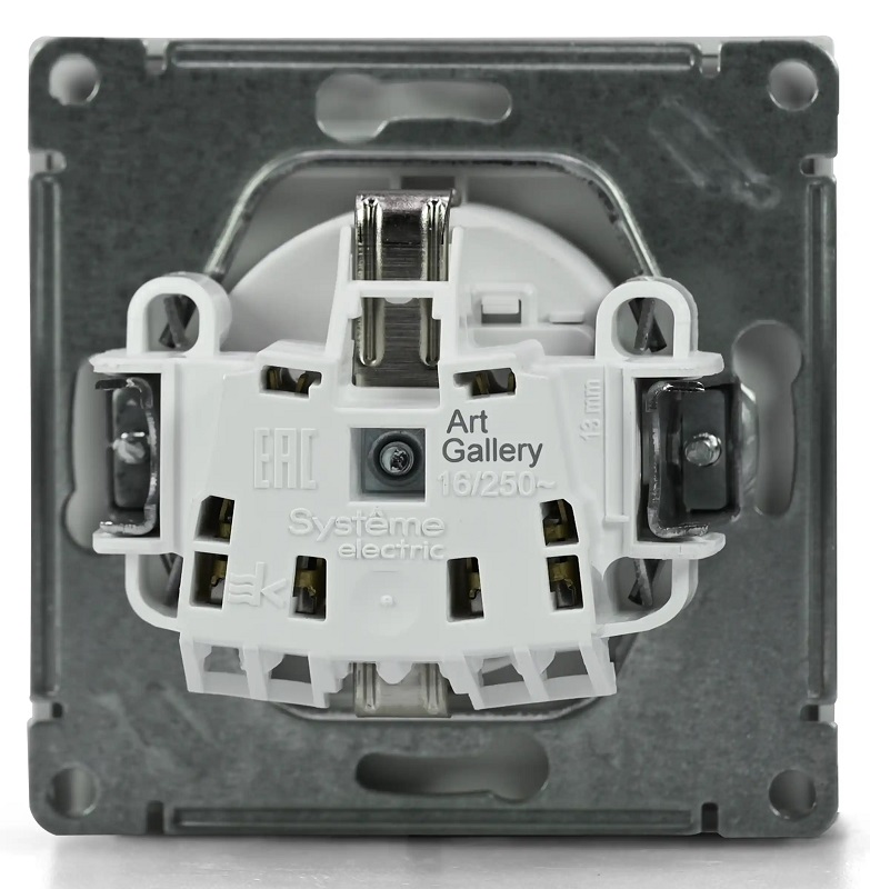 Розетка 1-я с/з со шторками с крышкой IP20 Лотос (б.к.) ArtGallery SE