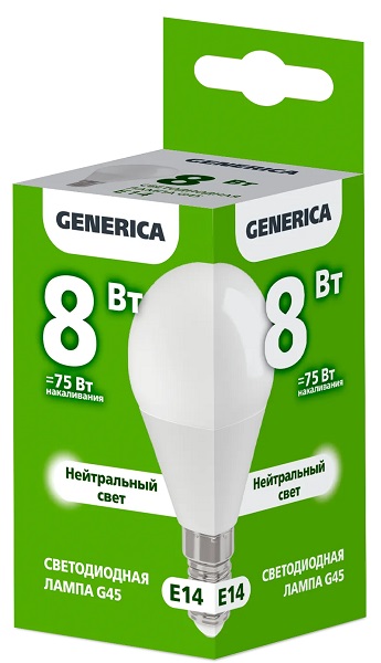 Лампа LED G45 E14 4000К 8Вт 800Lm GENERICA