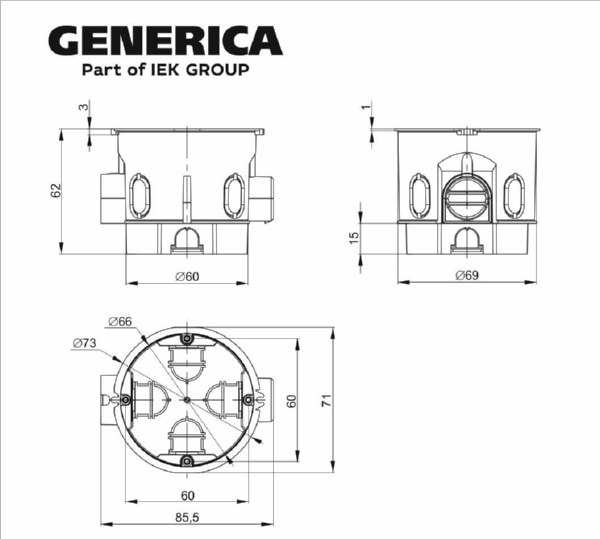 Коробка установ. 68х60 с ушами глубокая GENERICA (160)