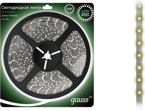 Лента LED 3528 Зеленый 4,8Вт/м 60LED/м 12В 5м Gauss