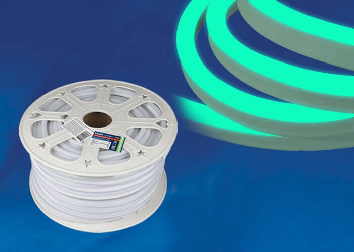 Светодиодный гибкий неон ULS-N21-2835-120LED/m-8mm-IP67-220V-8W/m-50M-GREEN (зеленый)