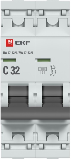 Автоматический выключатель 2P 32А (C) 6кА ВА 47-63N EKF PROxima