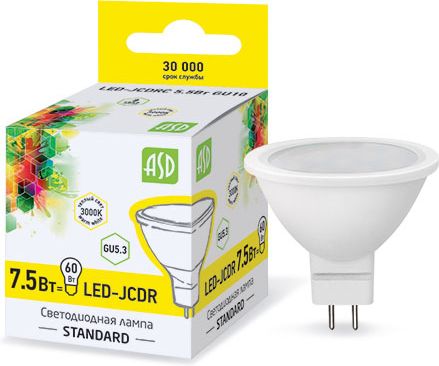 Лампа LED-JCDR 7.5Вт 220В GU5.3 3000К 675Лм ASD