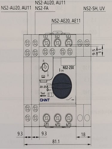 Доп. контакты NS2-AU11 для NS2-25 1НО+1НЗ (Chint) крепление сбоку