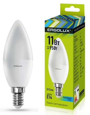 Лампа светодиодная Ergolux LED-C35-11W-E14-4K (Свеча 11Вт E14 4500K 180-240В)