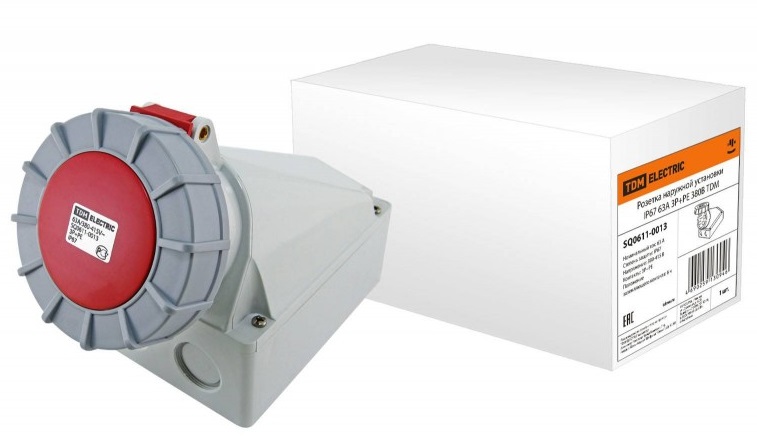 Розетка стационарная 63А 4п (3P+PE) 134, IP67, 380В TDM