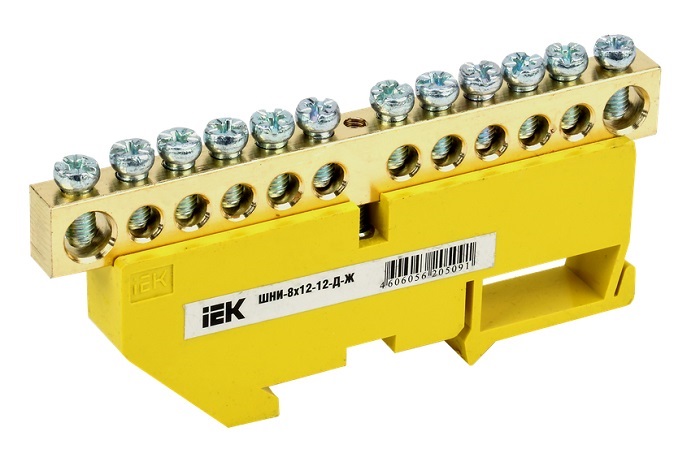 Шина PE "земля" на DIN-изол ШНИ-8х12-12-Д-Ж, 125А, 400В, IEK