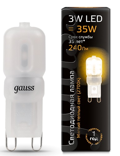 Лампа GAUSS LED G9  3W 220V 2700K 240Lm пластик