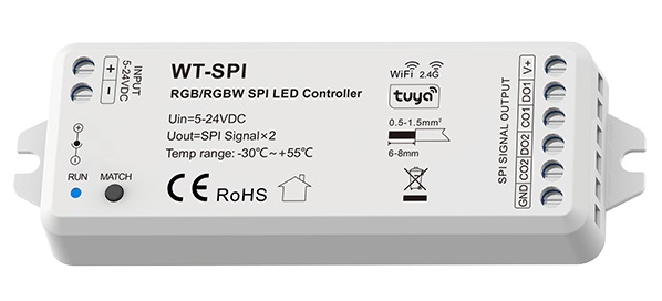 Контроллер для RGB, RGB+W SPI ленты с управлением WI-FI Tuya