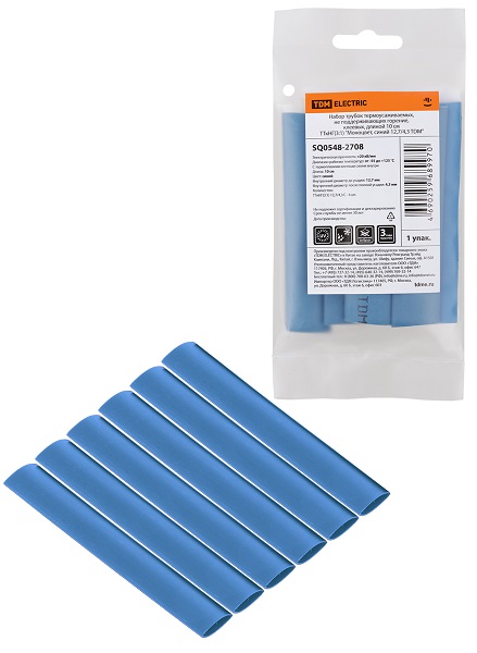 Набор трубок термоусаживаемых клеевых, длиной 10 см ТТкНГ(3:1) синий 12,7/4,3 TDM, уп