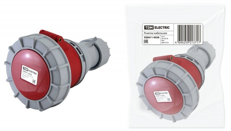 Розетка переносная 32А 5п (3P+N+PE) 2251 IP67, 380В TDM