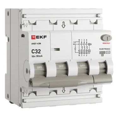 АВДТ-63N C32/3+N 30мА, тип АC, 6кА PROXIMA EKF