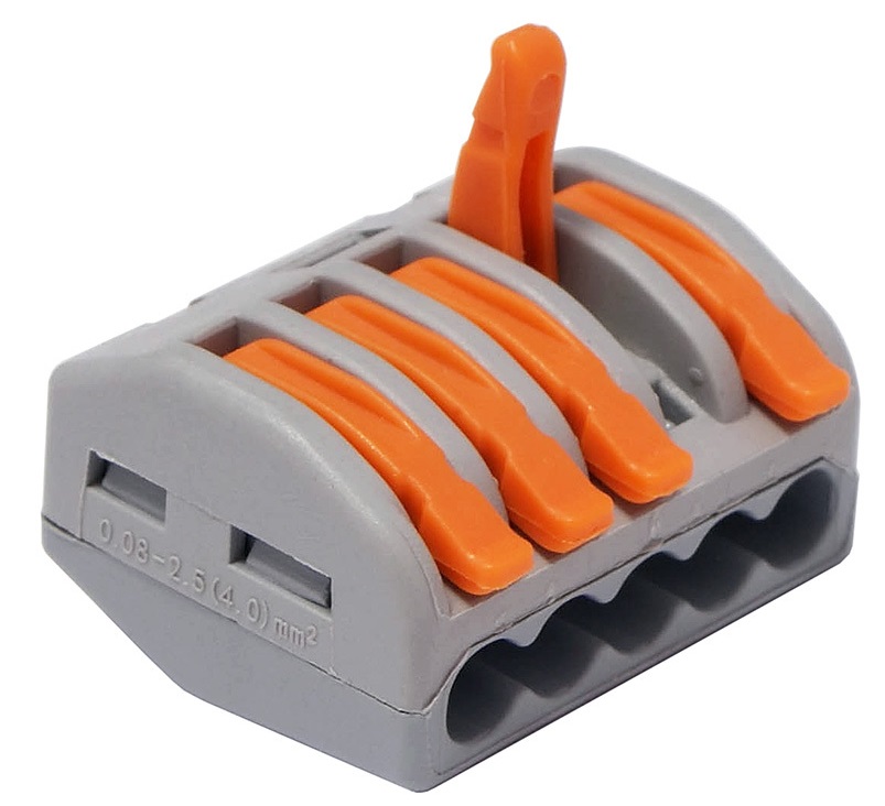 Клемма рычажковая 5 отверстий 0,08-2,5 (уп. 10шт) СМК222-415 серая DORI, уп