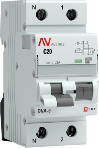 Дифференциальный автомат DVA-6 1P+N 20А (C) 30мА (A) 6кА EKF AVERES
