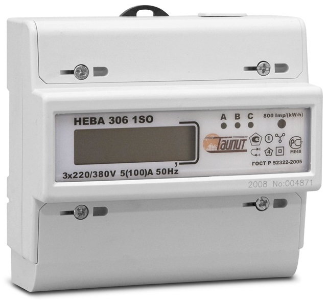 Эл. счетчик Нева 306, 5-60A, 220*380В, 1SO ЖКИ