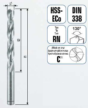 Сверло по металлу HSS Co DIN338RN, O 5.0