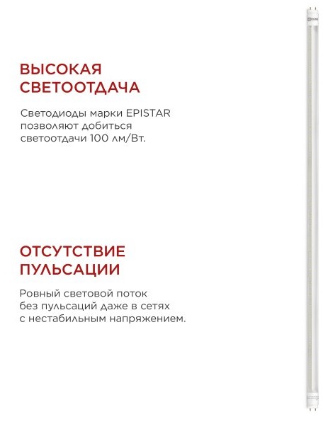 Лампа LED G13 T8 6500К 20Вт 1620Лм 1200мм прозрачная IN HOME