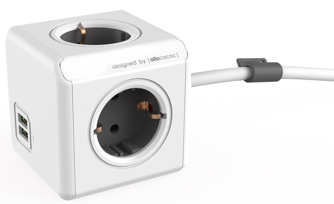 Разветвитель-удлинитель PowerCube Extended Allocacoc 4 розетки 2 USB 1,5 м Серый