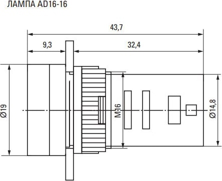 Индикатор LED зелёный AD16-16HS 16 мм. 24В AC/DC IP54 EKF