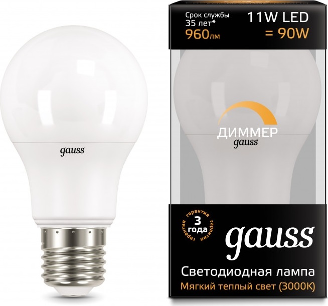 Лампа LED A60 E27 3000К 11Вт 960Лм DIMMER Gauss