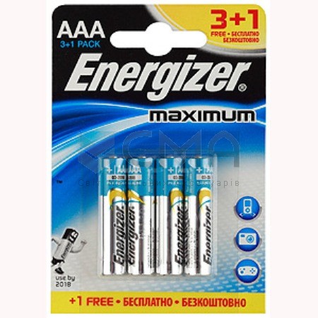 Эл-т питания, AAA 1,5V Energizer LR 03 Maximum BL-4