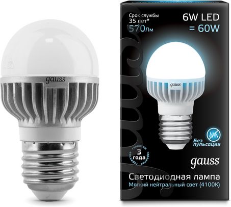 Лампа Gauss LED Шар 6W 220V E27 4100K 570Lm