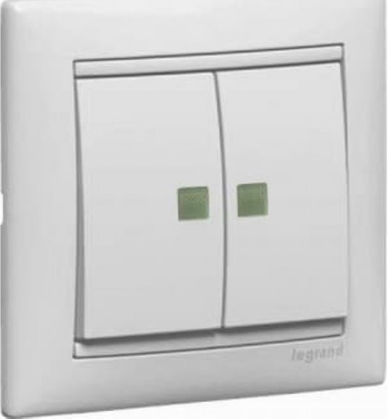 Выключатель 2кл., с подсветкой, белый, Valena (774428) LEGRAND без рамки
