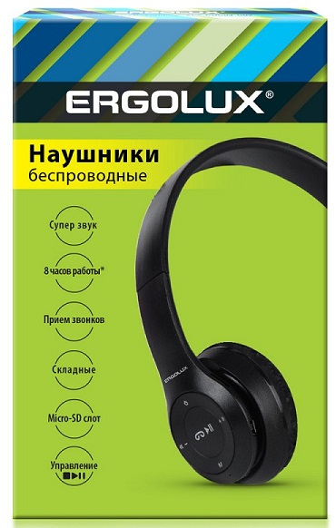 Наушники накладные беспроводные ERGOLUX ELX-BTHP01-C02 (FM, MP3, микрофон, Черные, Коробка)