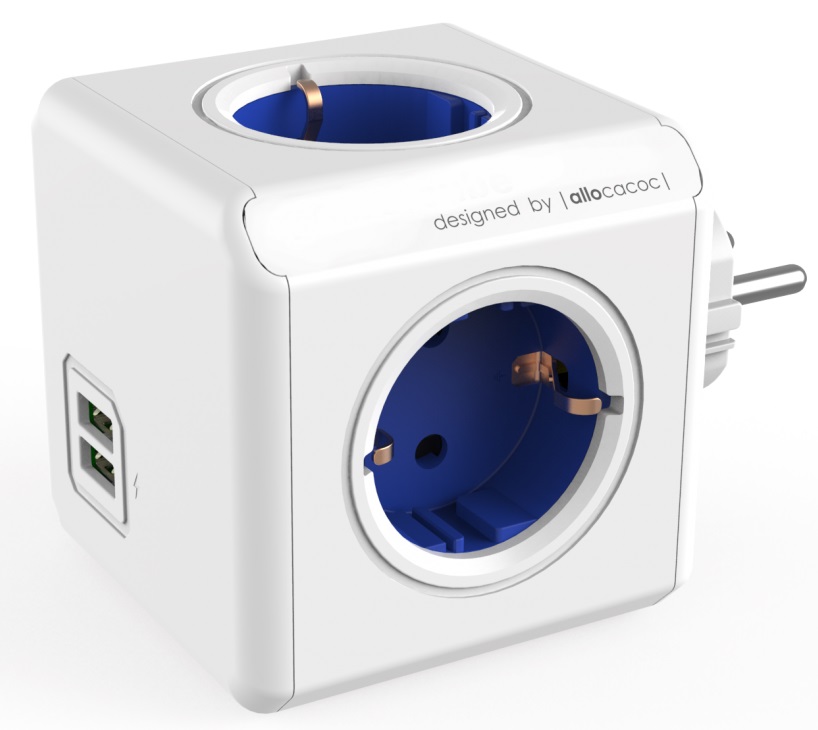 Разветвитель PowerCube Original Allocacoc 4 розетки 2 USB Синий