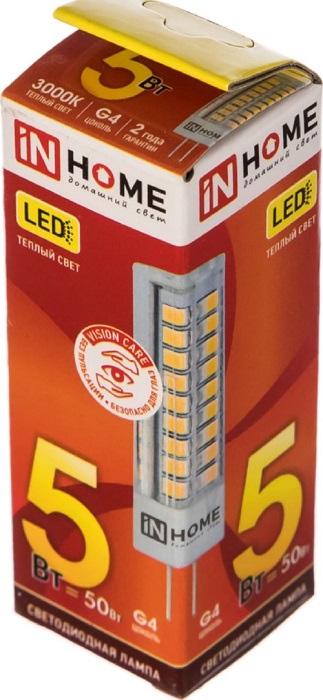 Лампа LED-JC-VC 5Вт 12В G4 3000К 450Лм IN HOME
