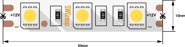 Лента светодиодная 5050, 60 LED/м, 14,4 Вт/м, 12В , IP20, Нейтральный белый, 750lm/м, 5м